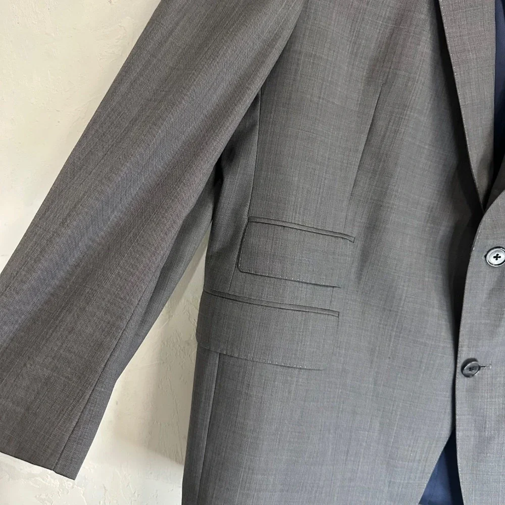 Jack Victor Elite Windowpane Wool Blazer Gray Stretch Two Button Men's Size 46R